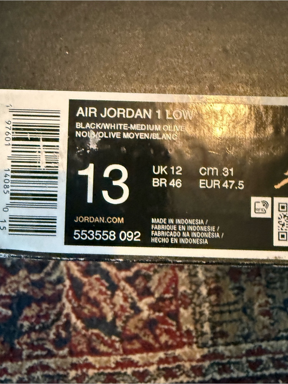 Jordan 1 Low Black Toe Medium Olive - Top Sneakers in Olive, Black & White - Picture 6 of 6